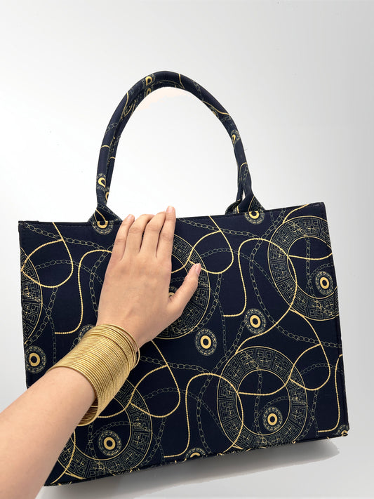 Luxury Blue & Gold Handbag | Desi Glam Tote for Women