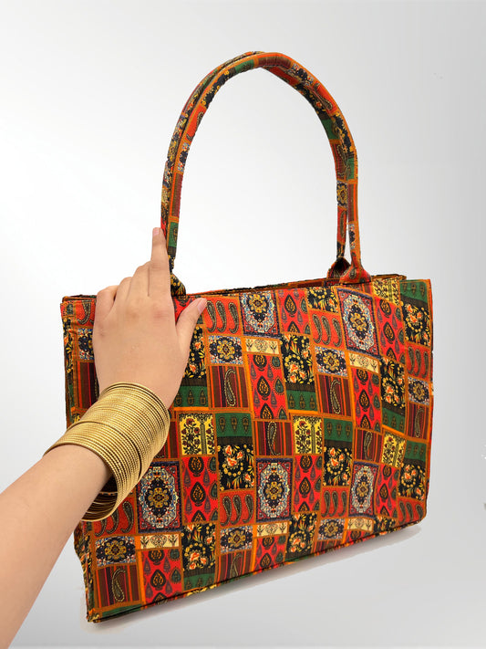 Patchwork Tote Bag | Vibrant Multicolored Handbag with Desi Charm